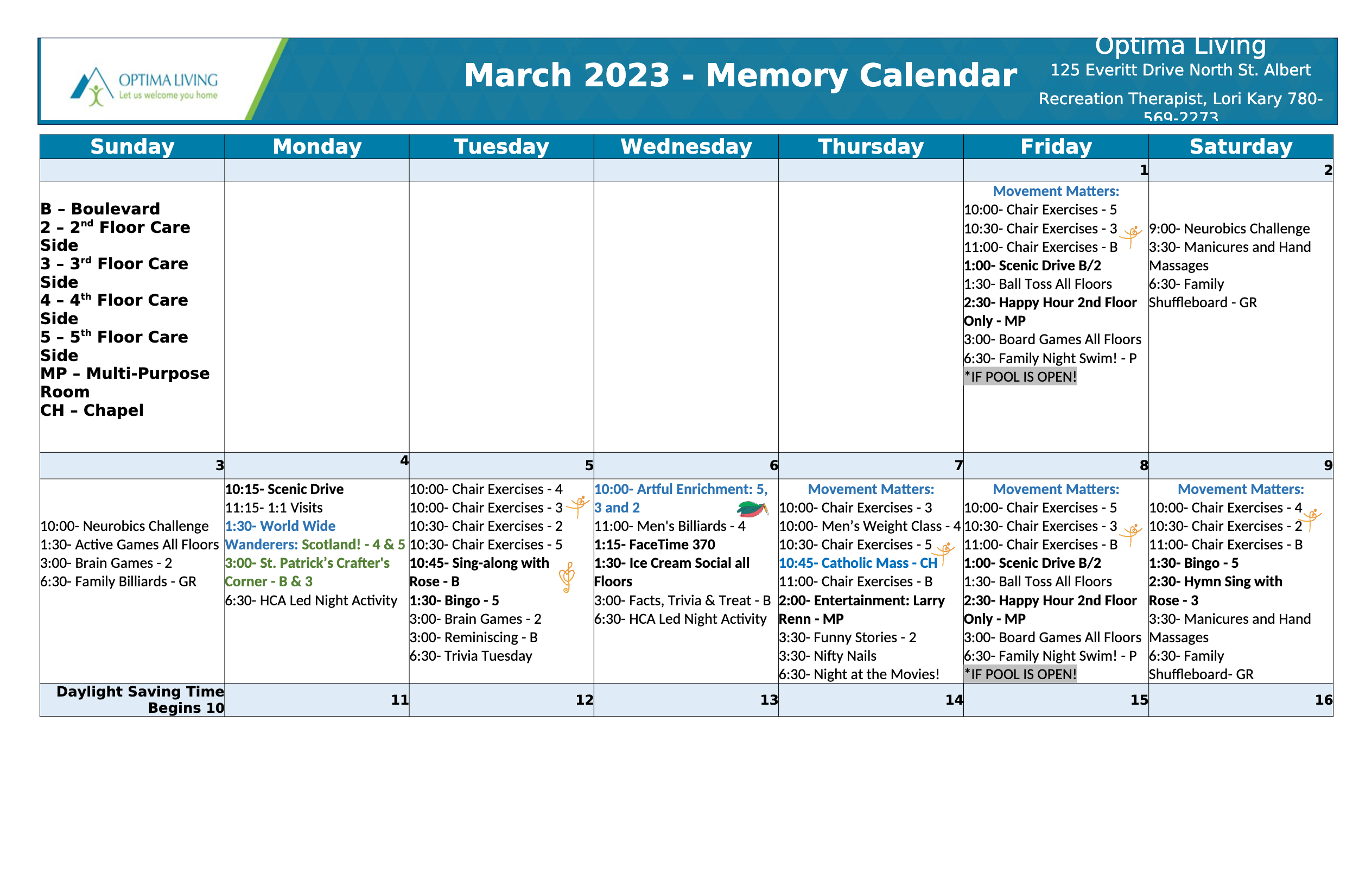 Everitt Gardens March 1-9 2024 supportive event calendar