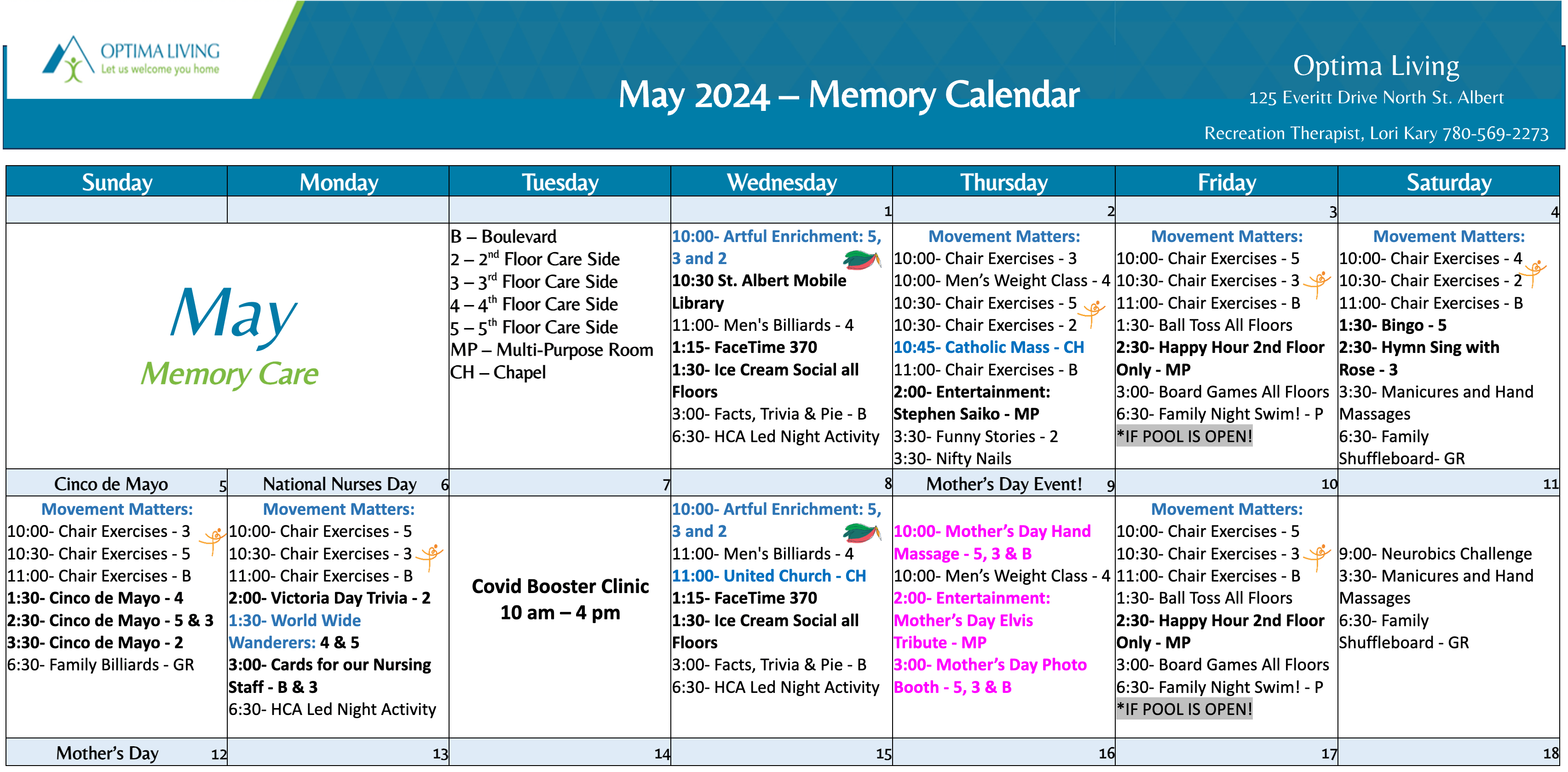 Everitt Gardens May 1-11 2024 Memory Care event calendar