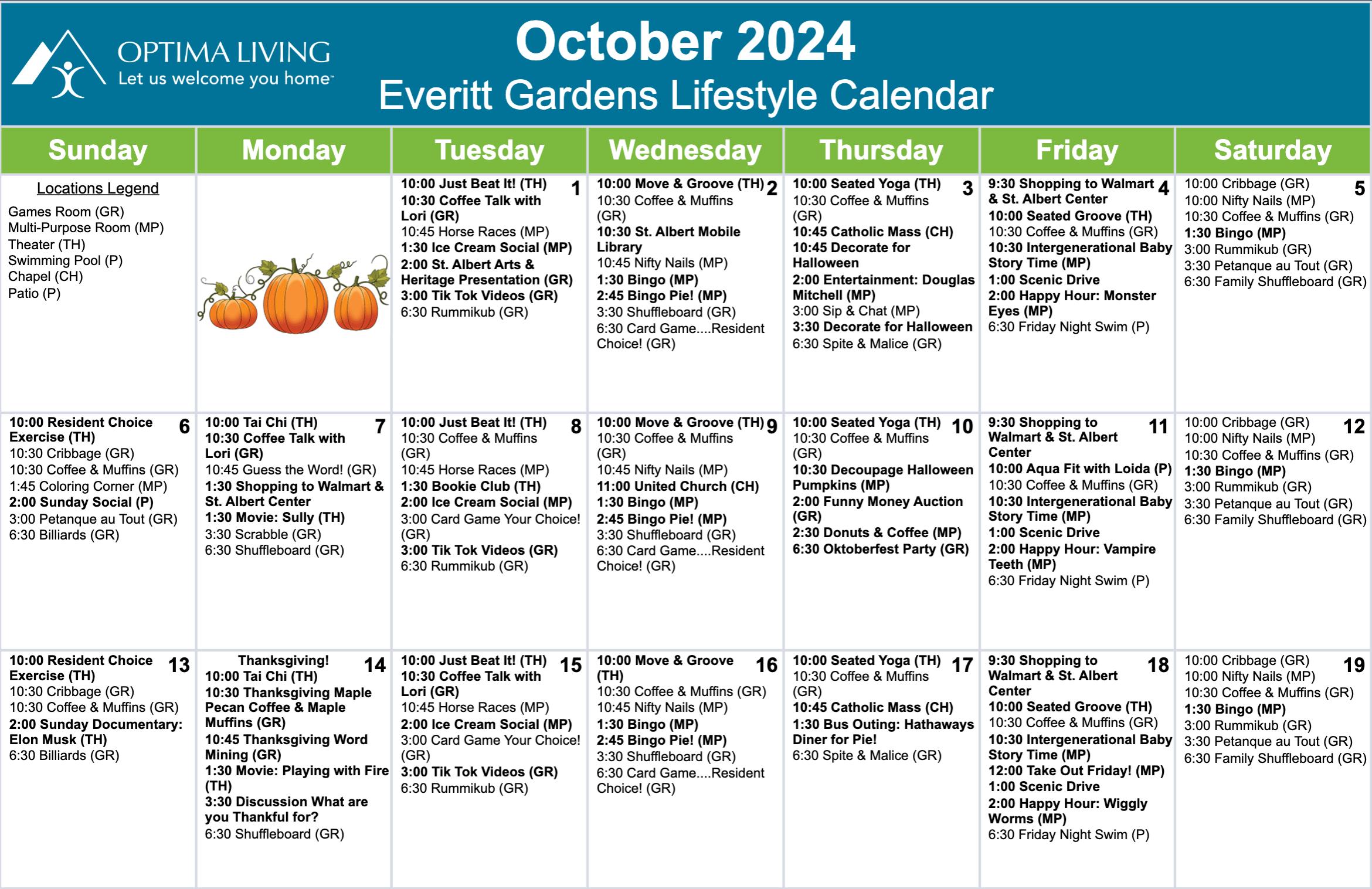 Everitt Gardens October 1 - 19 2024 Lifestyle event calendar